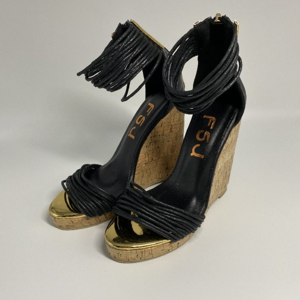 FSJ Women  Platform Cork Wedge High Heel Ankle - Picture 6 of 11